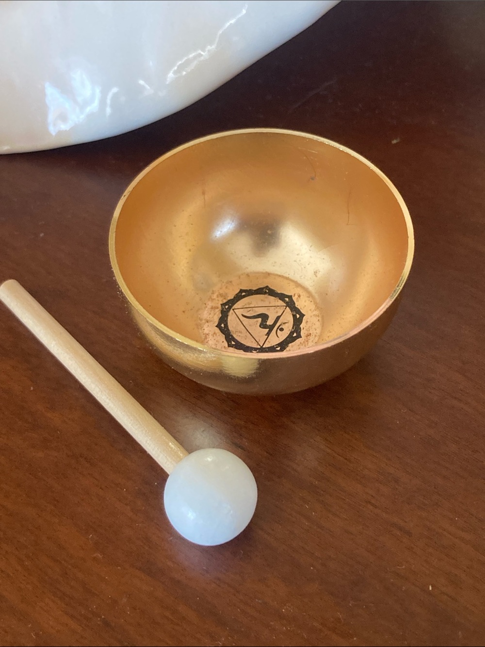 Source Unknown Gold Singing Bowl with White Mallet
